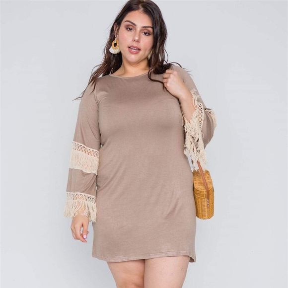 Whiskey Kiss Dresses & Skirts - ❌SOLD❌ Plus size mini crochet trim boho dress